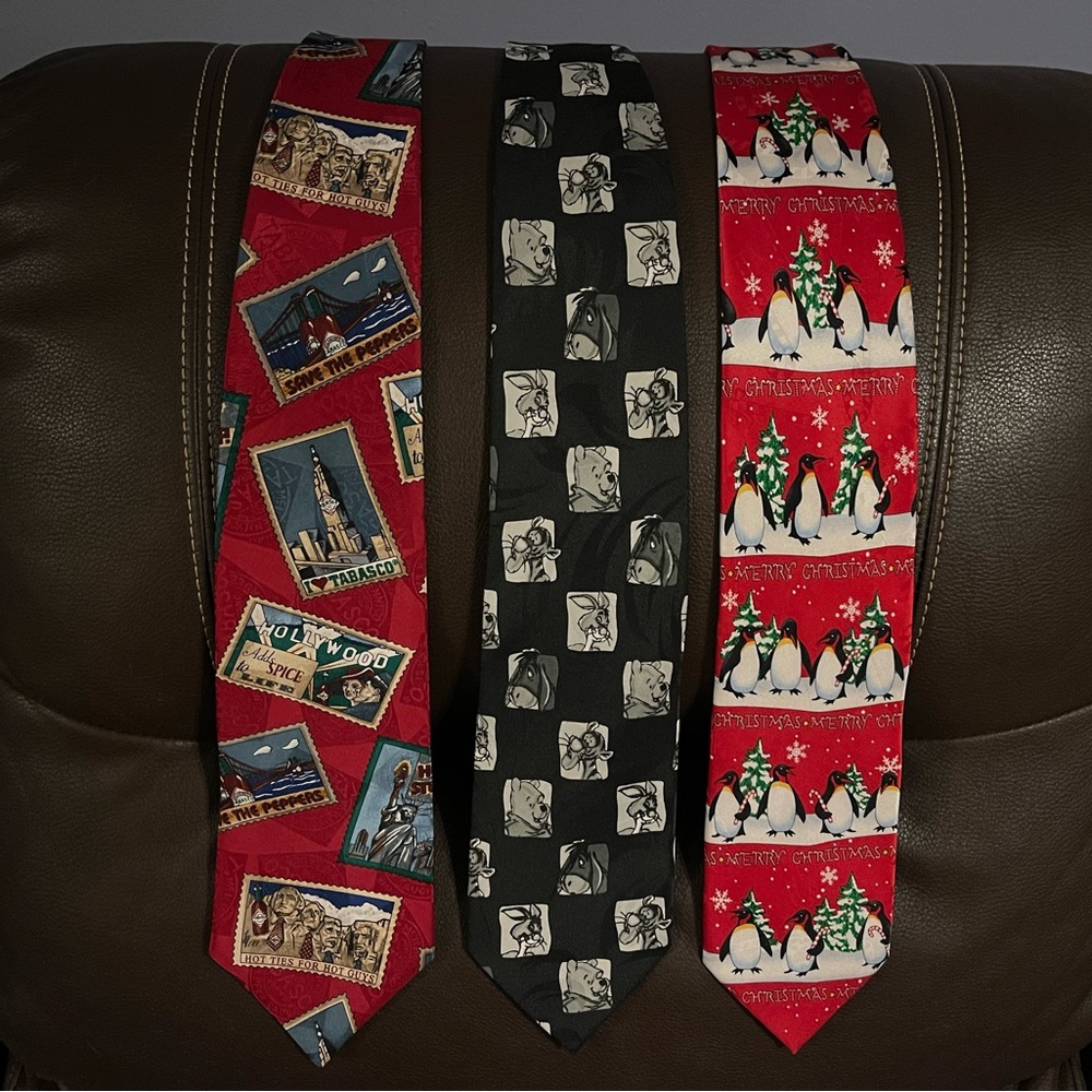 Lot of 3 ties: Tabasco, hallmark merry Christmas & Winnie The Pooh Disney ties